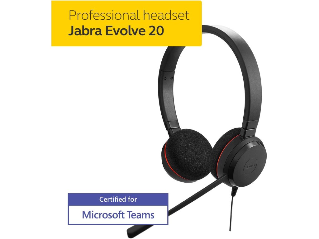 JABRA Evolve 20 MS Stereo Professional USB Headset, Noise-cancelling microphone