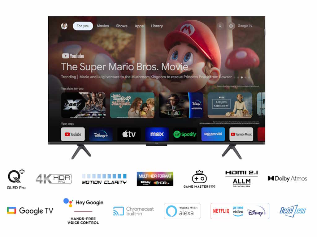 TCL 50C655 QLED TV 50" ultra HD, Google TV smart, AiPQ Pro Processor, T-screen Pro