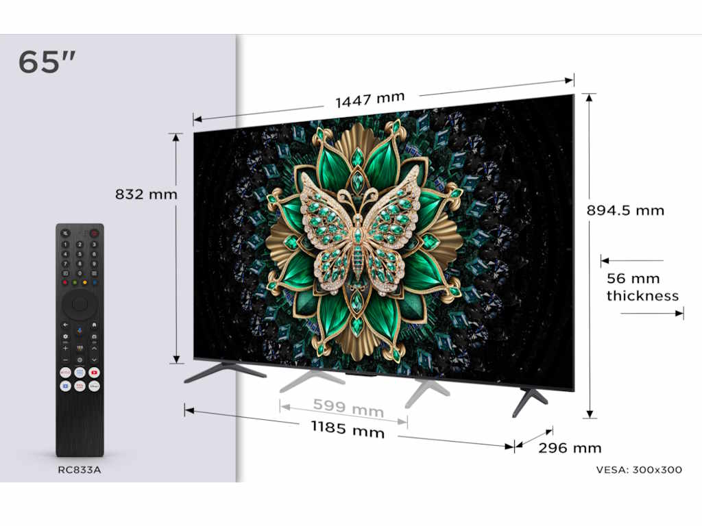 TCL 65C6K mini LED TV 65" ultra HD, Google TV smart, 512 Local Dimming Zones, 144Hz, Onkyo 2.1