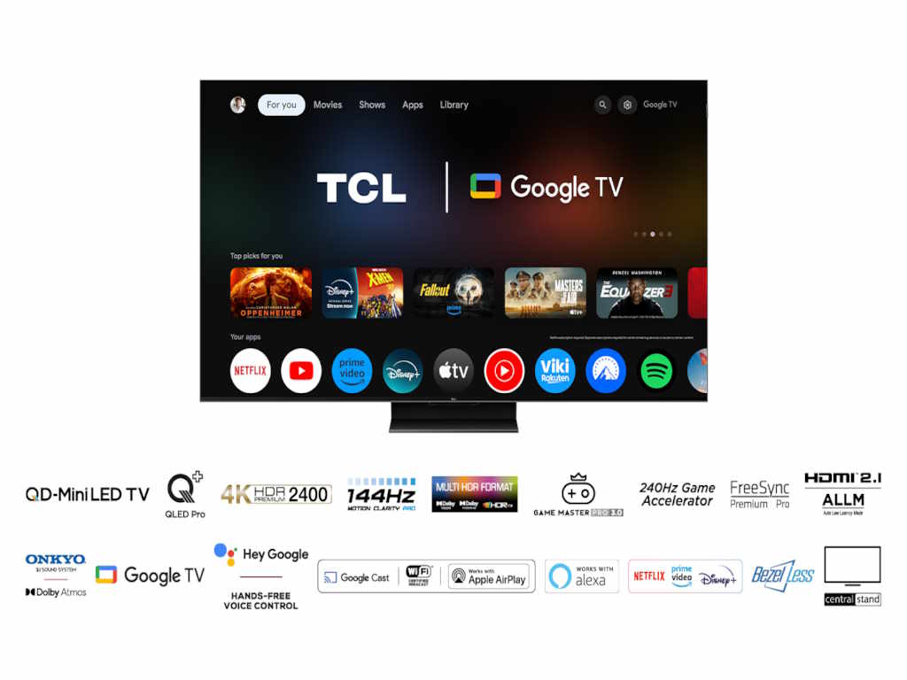 TCL 65C765 mini LED TV 65" ultra HD, Google TV smart, 1536 Local Dimming Zones, 144Hz VRR
