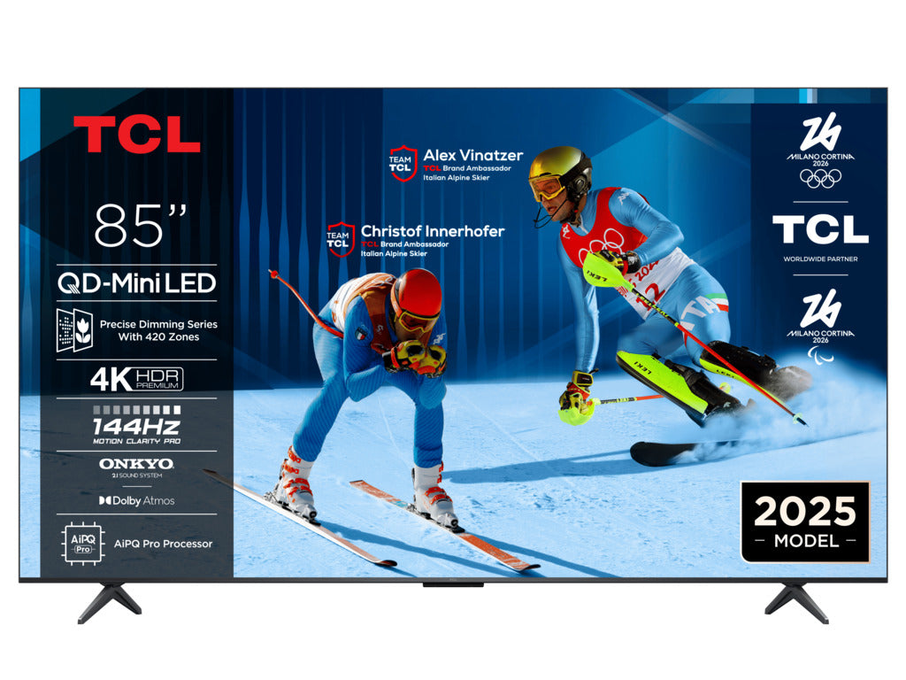 TCL 85C6K mini LED TV 85" ultra HD, Google TV smart, 512 Local Dimming Zones, 144Hz, Onkyo 2.1