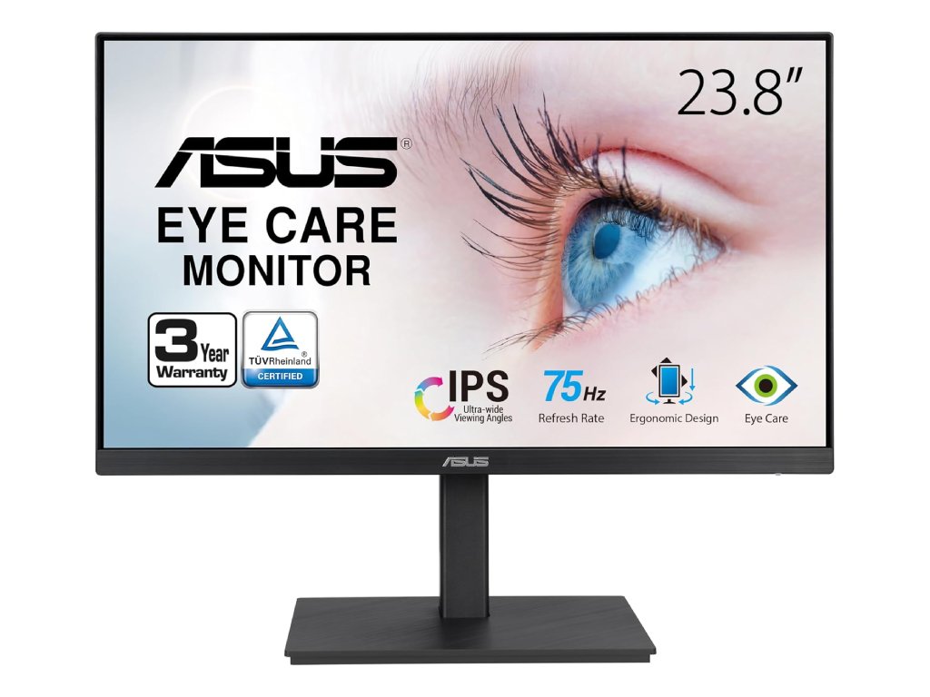 ASUS IPS Monitor VA24EQSB 23.8" Full HD, 75Hz, 5ms, DP - HDMI - VGA - USB Hub, Tilt - Pivot - HAS - Swivel