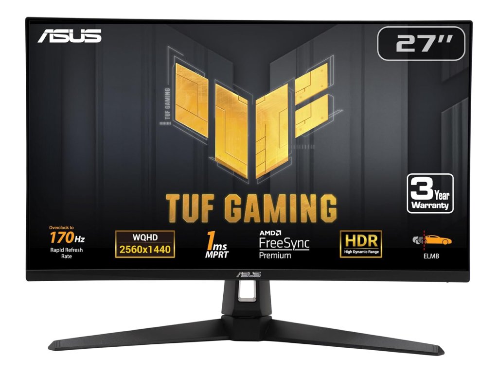 ASUS TUF Gaming Monitor VG27AQA1A, 27" WQHD 2560x1440, 170Hz, 1ms, 3000:1, DP - HDMI*2, Zvučnici 2Wx2