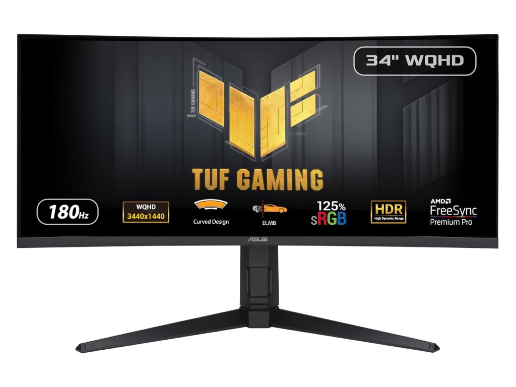 ASUS TUF Gaming Curved Monitor VG34VQL3A, 34" WQHD 3440x1440, 180Hz, 1ms, DP*2 - HDMI*2, USB Hub, HAS