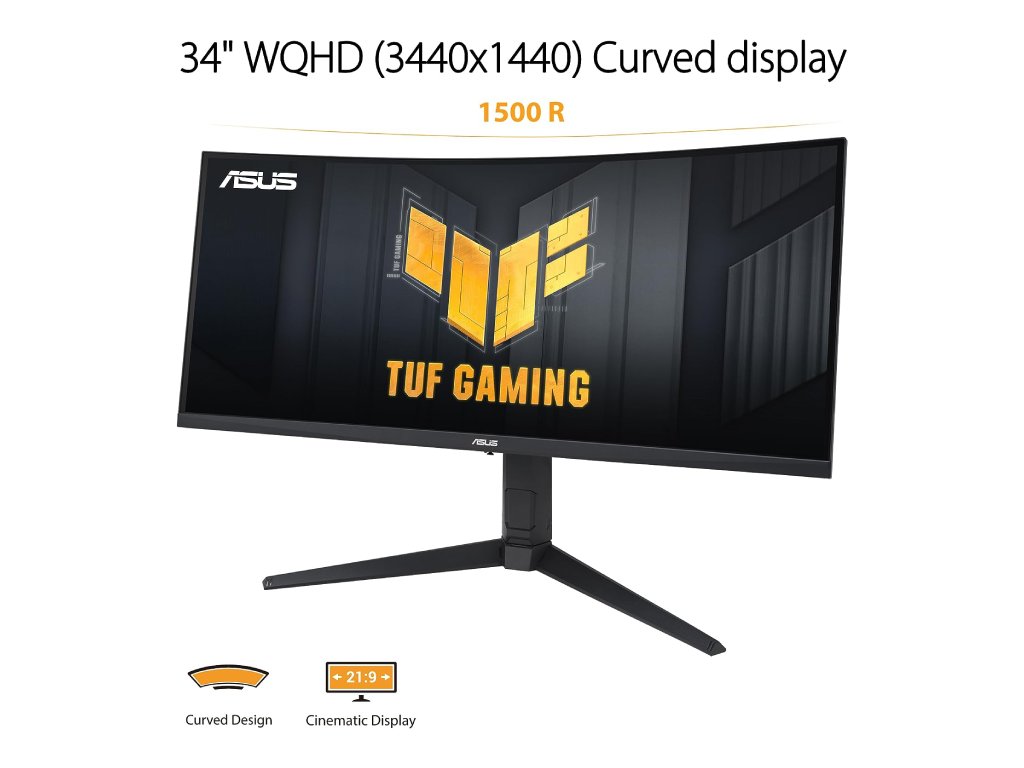 ASUS TUF Gaming Curved Monitor VG34VQL3A, 34" WQHD 3440x1440, 180Hz, 1ms, DP*2 - HDMI*2, USB Hub, HAS