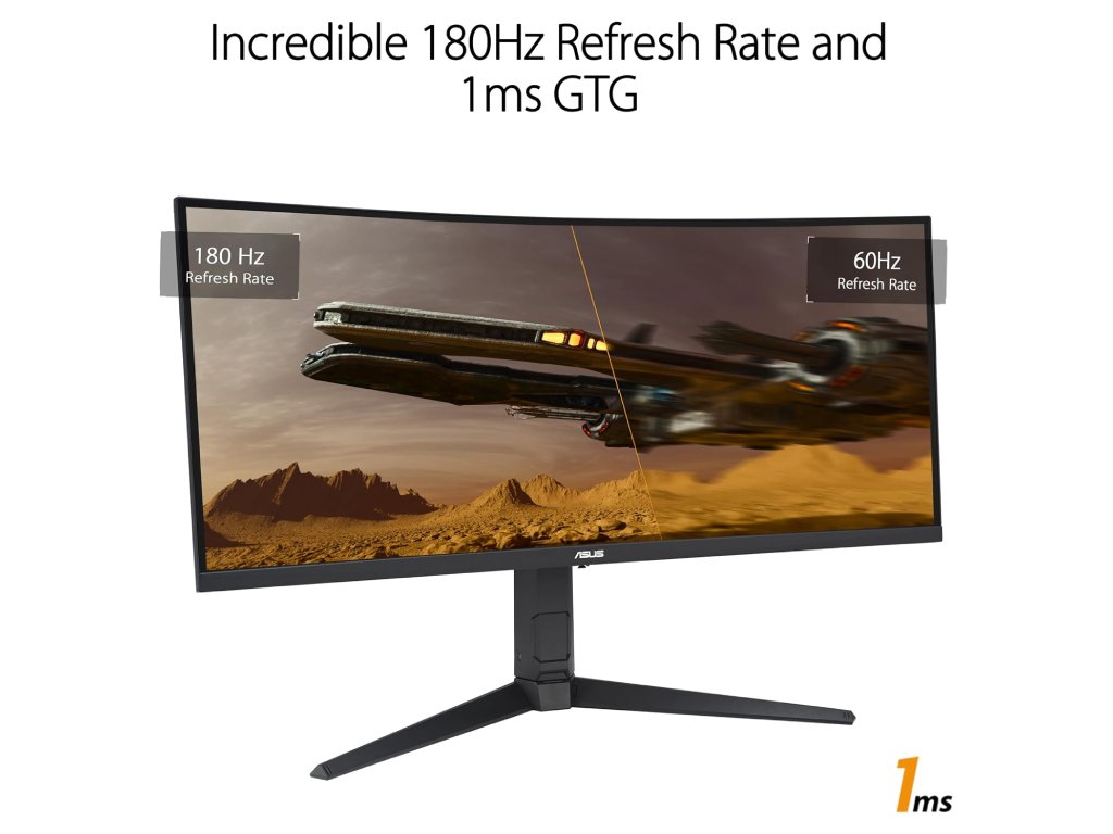 ASUS TUF Gaming Curved Monitor VG34VQL3A, 34" WQHD 3440x1440, 180Hz, 1ms, DP*2 - HDMI*2, USB Hub, HAS