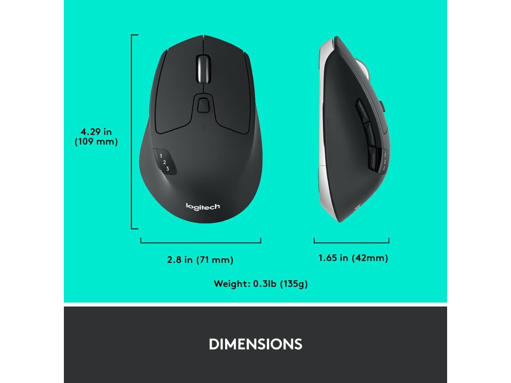 LOGITECH M720 Triathlon Multi-Device Wireless Bluetooth Mouse, 1000 dpi, 8 buttons, 10 m