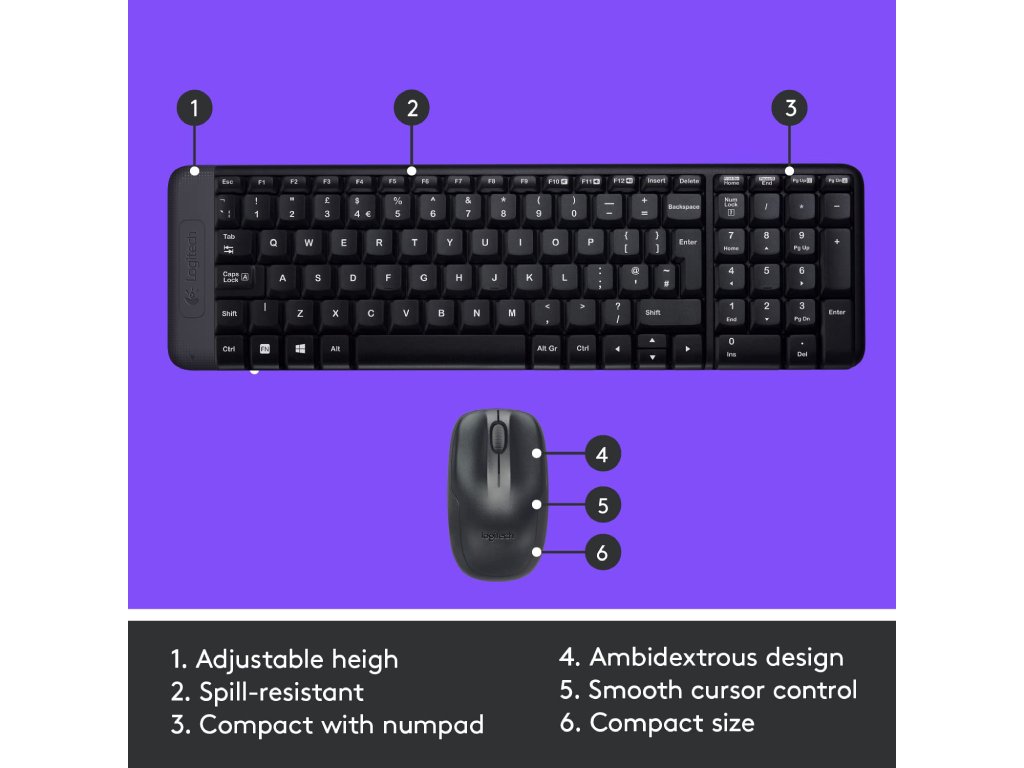 LOGITECH MK220 Compact Wireless Keyboard + Mouse Combo, US Layout
