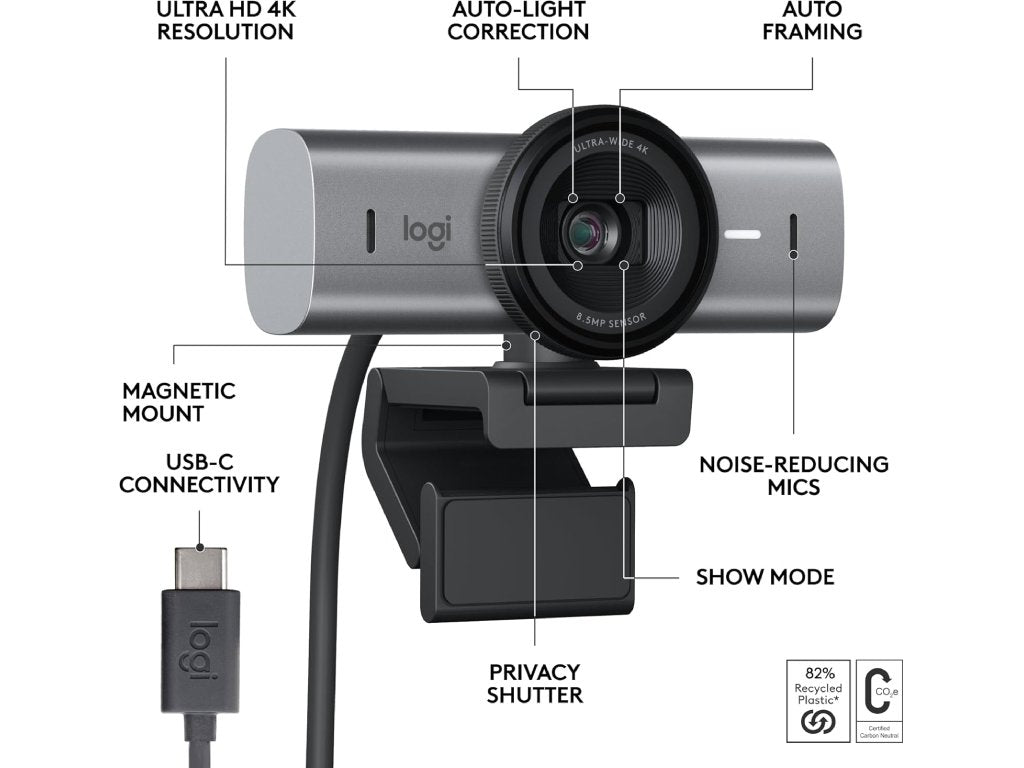 LOGITECH MX Brio 4K Ultra HD Streaming Webcam, 4K - 30fps, Advanced Autofocus, 8.5MP Sony STARVIS