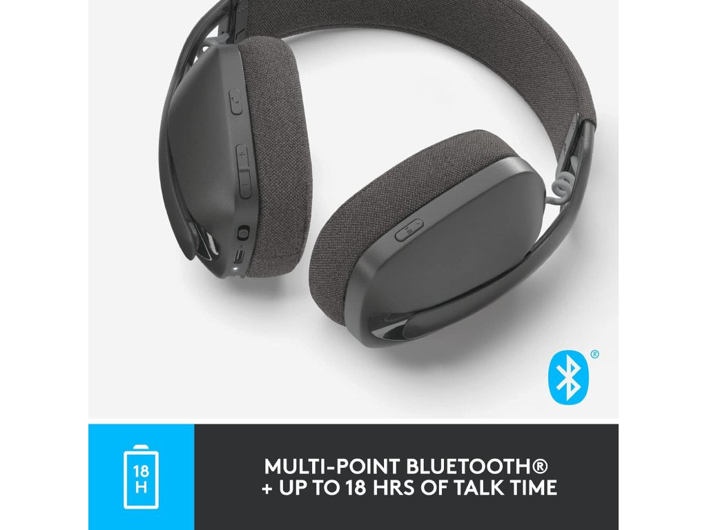 LOGITECH Zone Vibe Wireless Headphones for Business, dual noise-canceling mics, 40mm speaker drivers