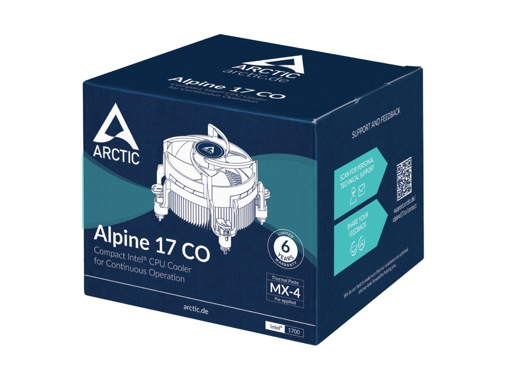 ARCTIC Alpine 17 CO Compact Intel CPU Cooler, 92 mm Fan 2502700 rpm, Socket 1851, 1700
