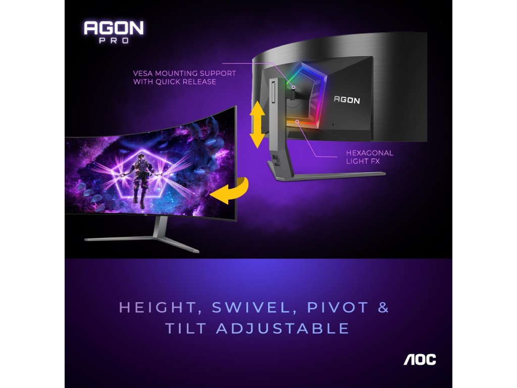 AOC AGON PRO Curved OLED Gaming Monitor AG456UCZD, 44.5", WQHD 3440x1440, 240Hz, 0.03 ms, USB-C 3.2