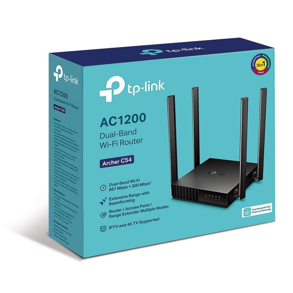 TP-LINK ARCHER C54 AC1200 Dual-Band Wi-Fi Router - AP - Range Extender, 4 Fixed Antennas