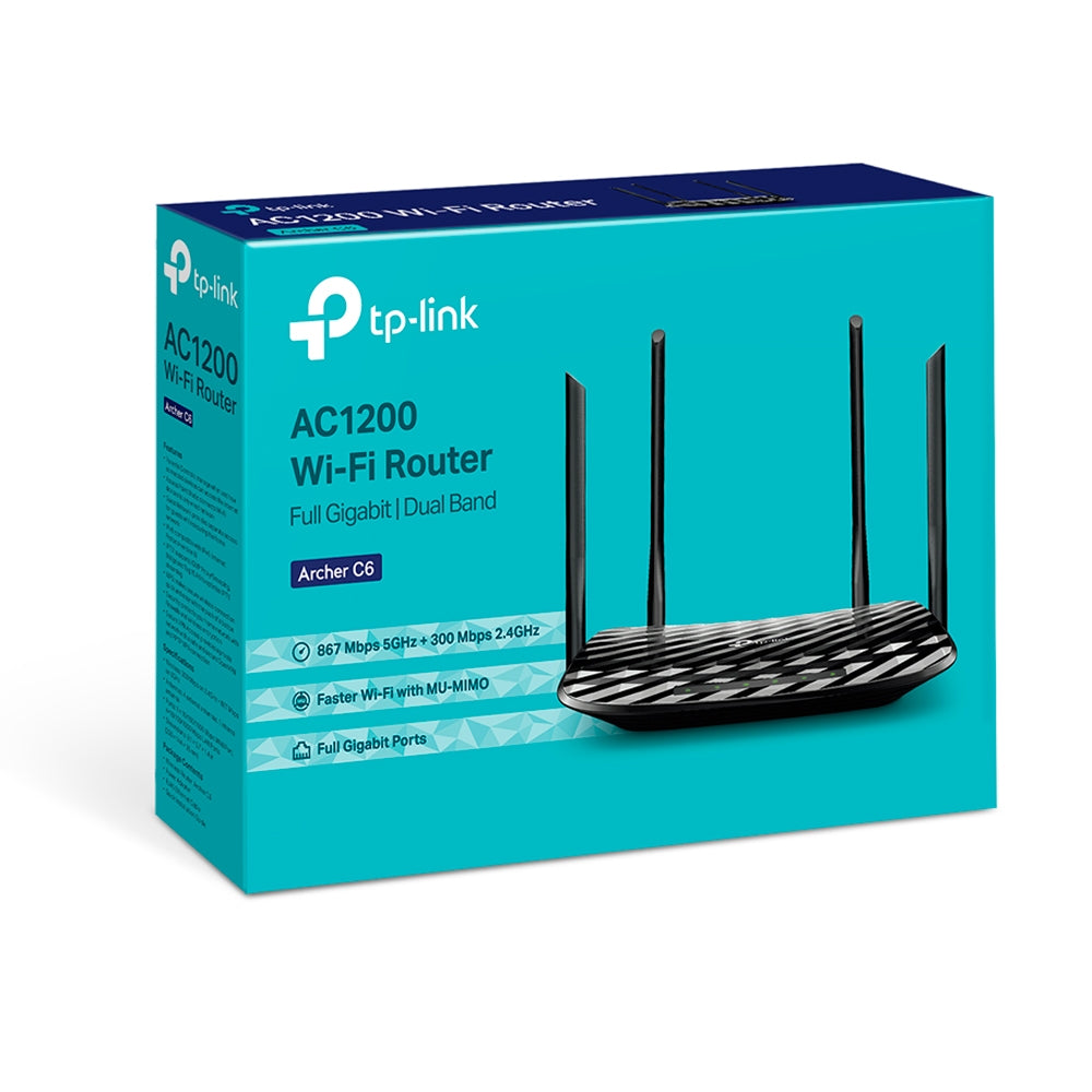 TP-LINK ARCHER C6 Wi-Fi Ruter AC1200 Dual Band, 5 Gigabit Ports, 4 Fixed High-Performance Antennas