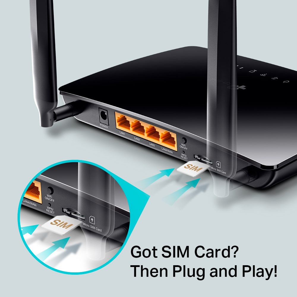TP-LINK ARCHER MR200 AC750 Wireless Dual Band 4G LTE Router, 1 Nano SIM Card Slot