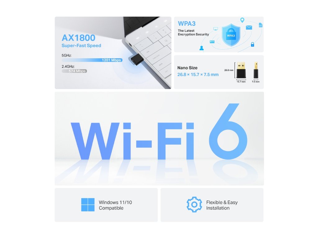 TP-LINK ARCHER TX20U NANO AX1800 Nano Wi-Fi 6 Dual Band Wireless USB Adapter