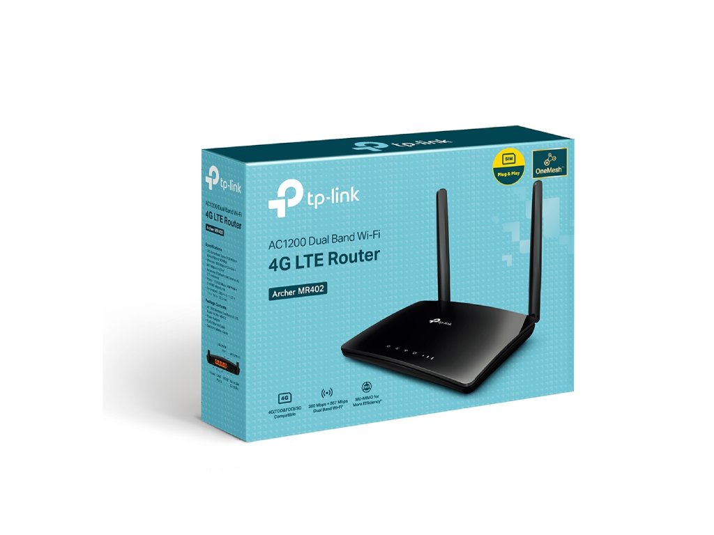 TP-LINK ARCHER MR402 AC1200 Wireless Dual Band 4G LTE Router up to 300 Mbps, 1x Nano SIM Card Slot