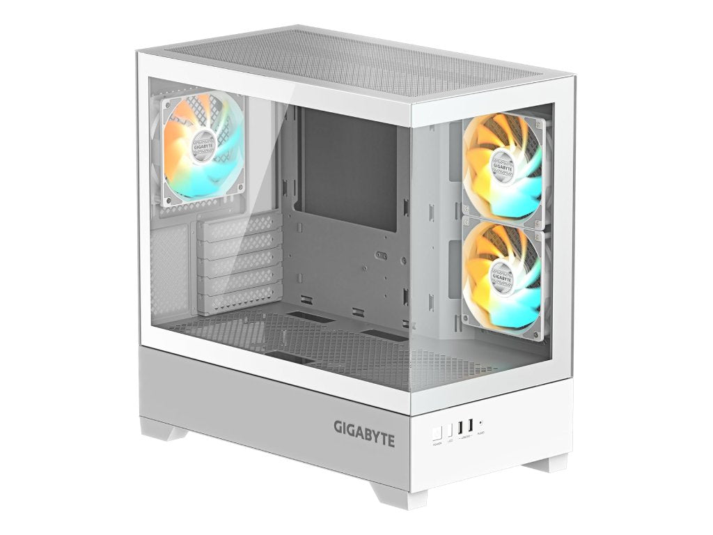 GIGABYTE C201 Panoramic ICE Mid Tower PC Case(mini-ITX - m-ATX), Pre-installed 3 ARGB fans,USB*2,White
