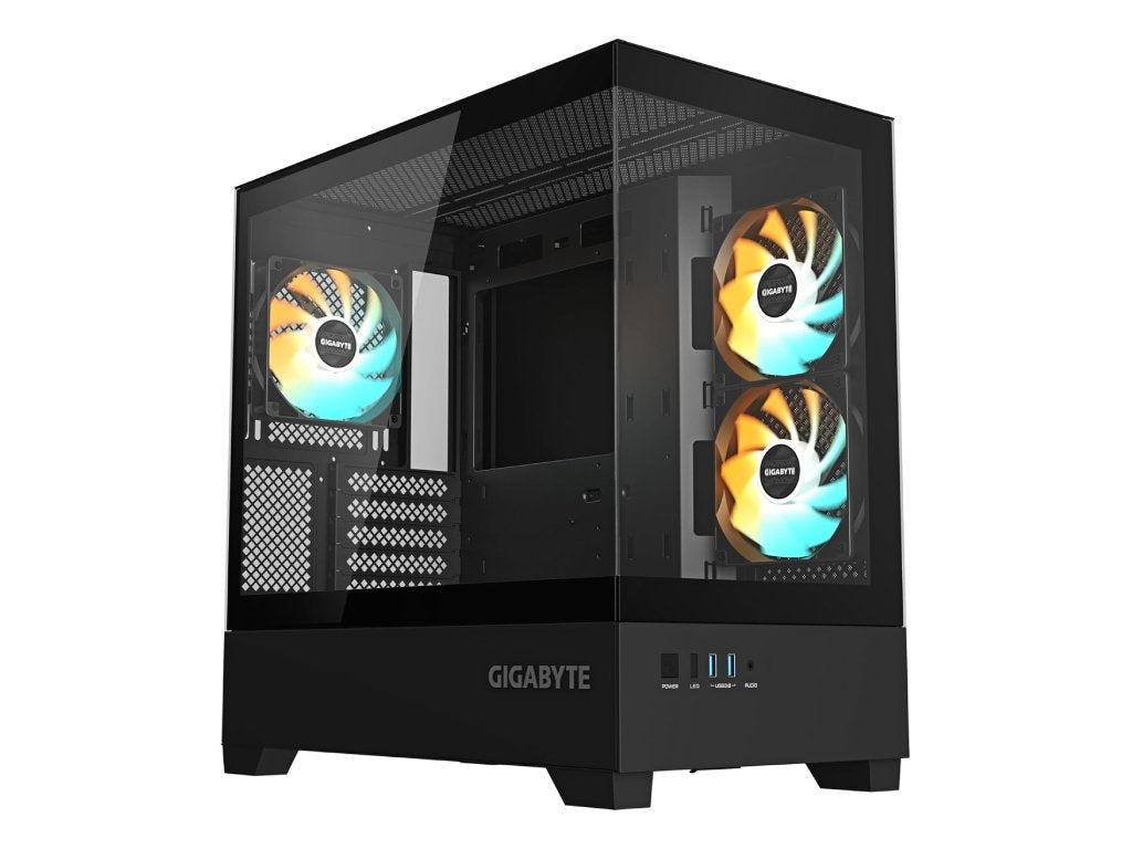 GIGABYTE C201 Panoramic Mid Tower PC Case(mini-ITX - m-ATX), Pre-installed 3 ARGB fans, USB*2, Black