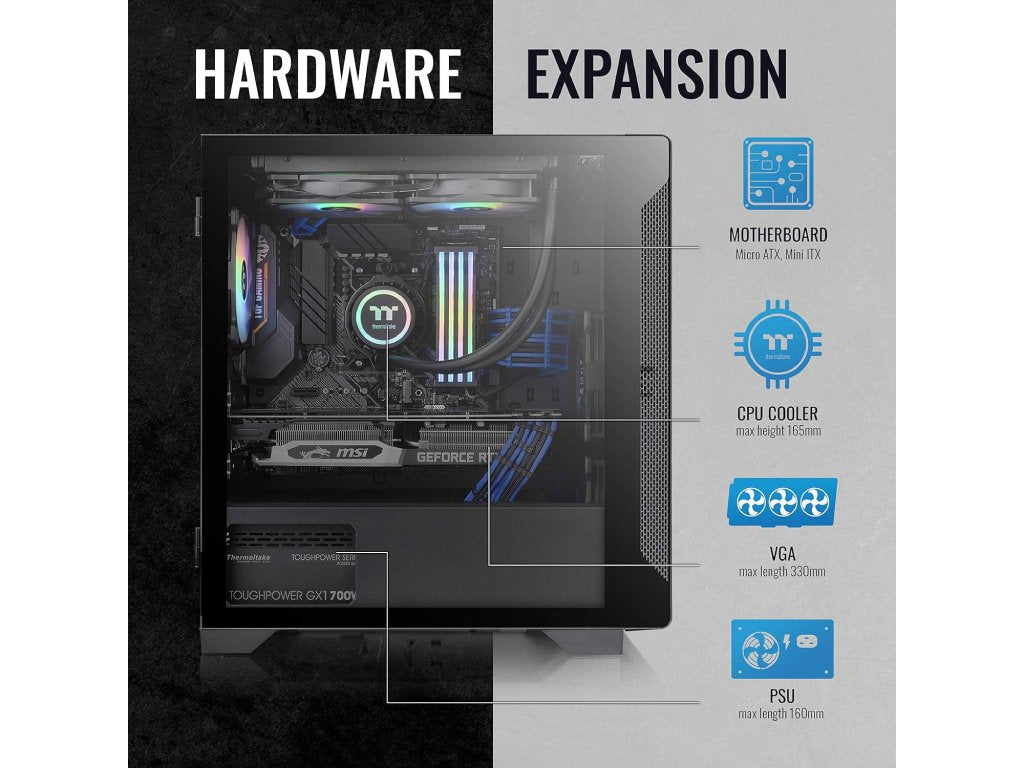 THERMALTAKE S100 Tempered Glass Micro Chassis, 120mm Standard Fan*1,USB 2.0*2 - USB 3.0