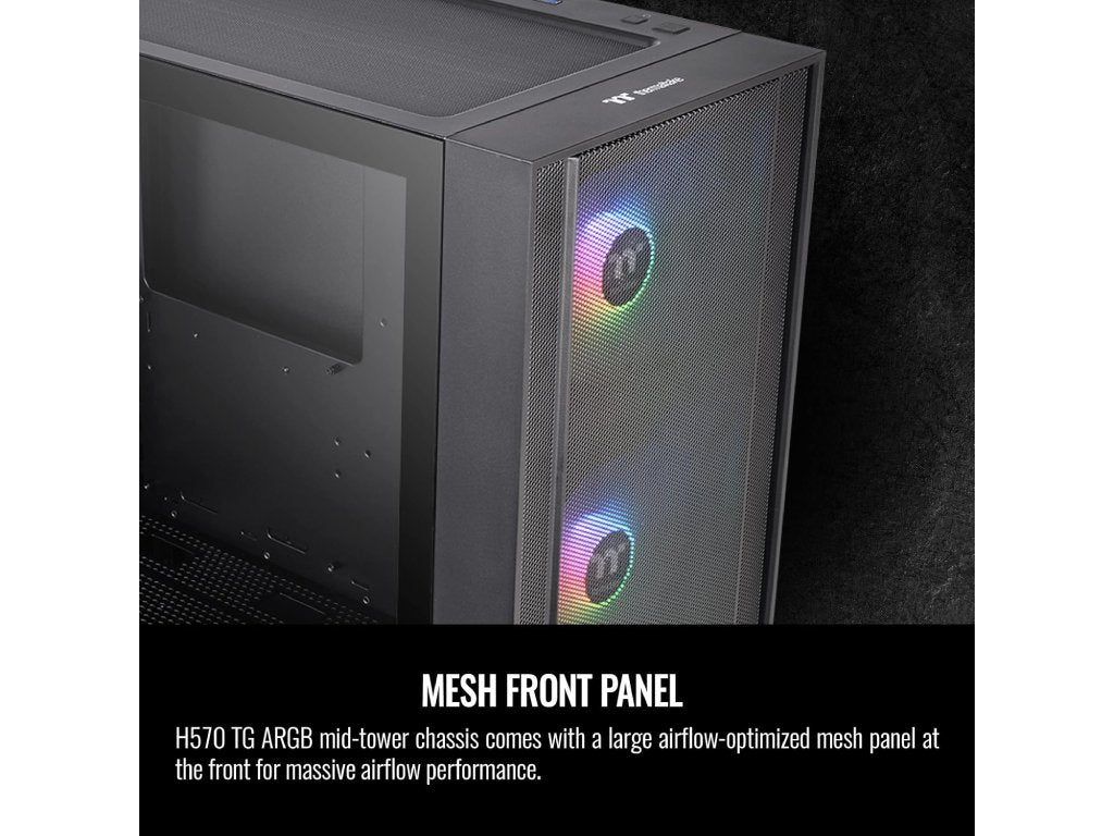 THERMALTAKE H570 TG ARGB Mid Tower, Tempered Glass - Mesh Front Panel - 120mm ARGB Lite Fan*3 - USB 3.0*2