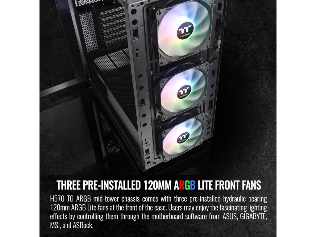 THERMALTAKE H570 TG ARGB Mid Tower, Tempered Glass - Mesh Front Panel - 120mm ARGB Lite Fan*3 - USB 3.0*2