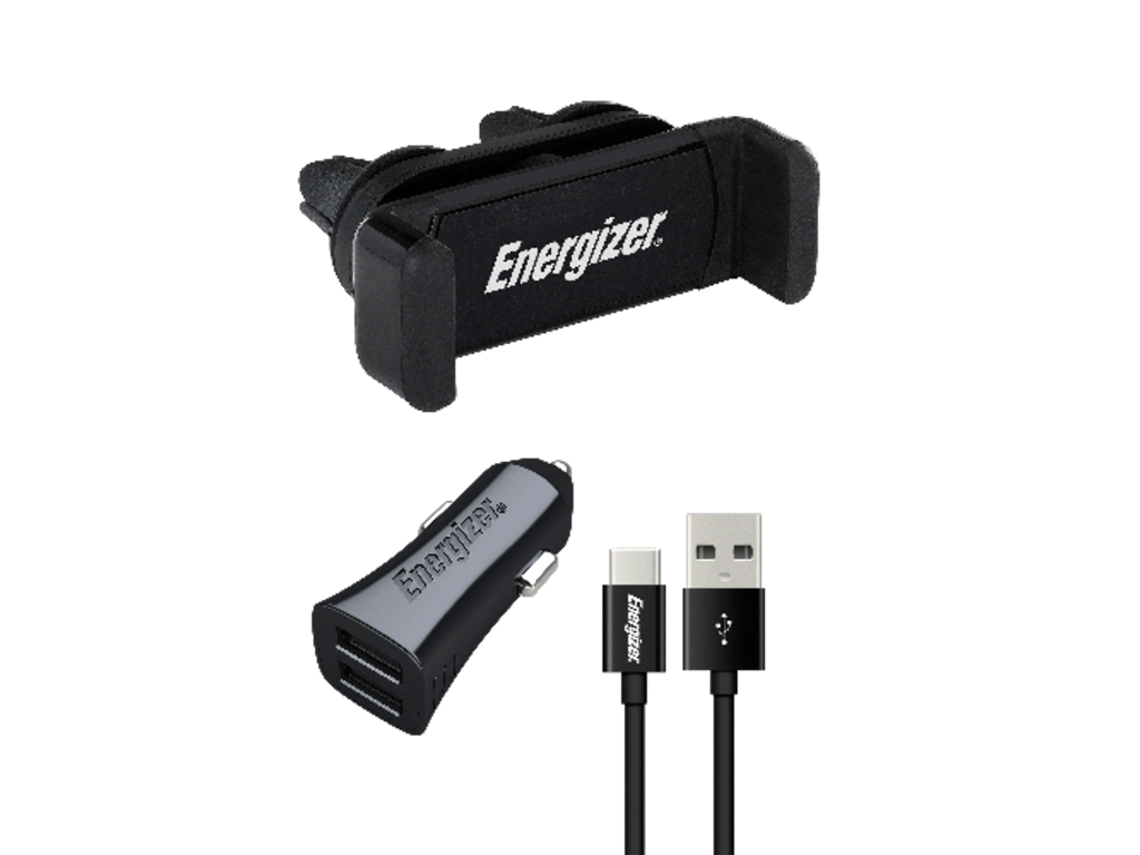 Energizer Max Universal Car Kit 2USB+USB-C Cable, Black