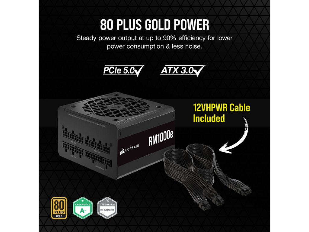 CORSAIR RMe Series RM1000e - 1000W 80 PLUS GOLD Fully Modular ATX 3.0 Power Supply, PCIe 5.0