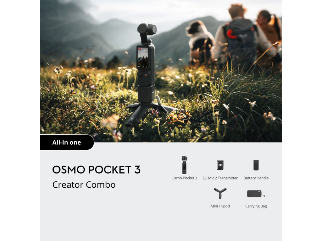 DJI Osmo Pocket 3 Creator Combo - Mic 2 transmitter, mini tripod, carrying bag, battery handle