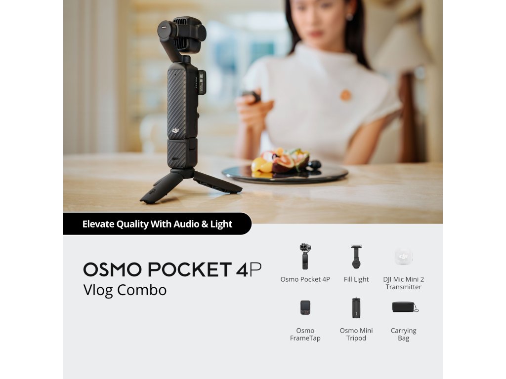 DJI Osmo Pocket 4P Vlog Combo(Fill Light + DJI Mic Mini 2 + Osmo FrameTap + Tripod + Carrying Bag)