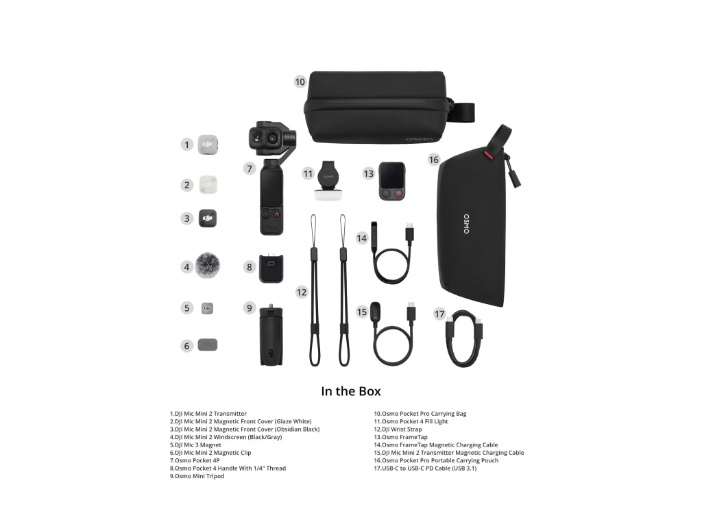 DJI Osmo Pocket 4P Vlog Combo(Fill Light + DJI Mic Mini 2 + Osmo FrameTap + Tripod + Carrying Bag)
