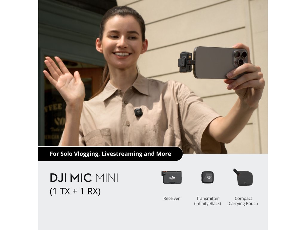 DJI Mic Mini (1 TX + 1 RX) - Ultralight Wireless Microphone System, Advanced Noise Cancelling