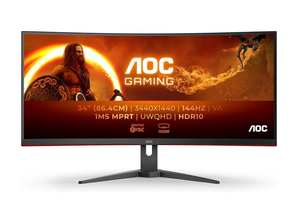 AOC Gaming Curved Monitor CU34G2XE, 34", WQHD 3440x1440, 144Hz, 1 ms, HDMI - DP, 3-sided frameless