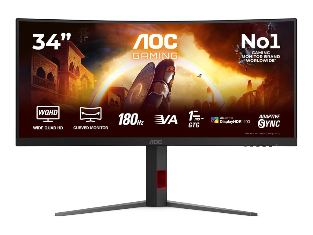 AOC Gaming Curved Monitor CU34G4CA, 34", WQHD 3440x1440, 180Hz, 1 ms, 2500:1, HDMI*2 - DP*1, 5 W x 2