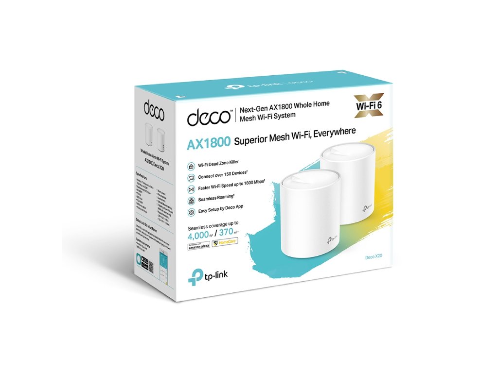 TP-LINK DECO X20(2-PACK) AX1800 Whole Home Mesh Wi-Fi 6 System, Coverage up to 370 m2