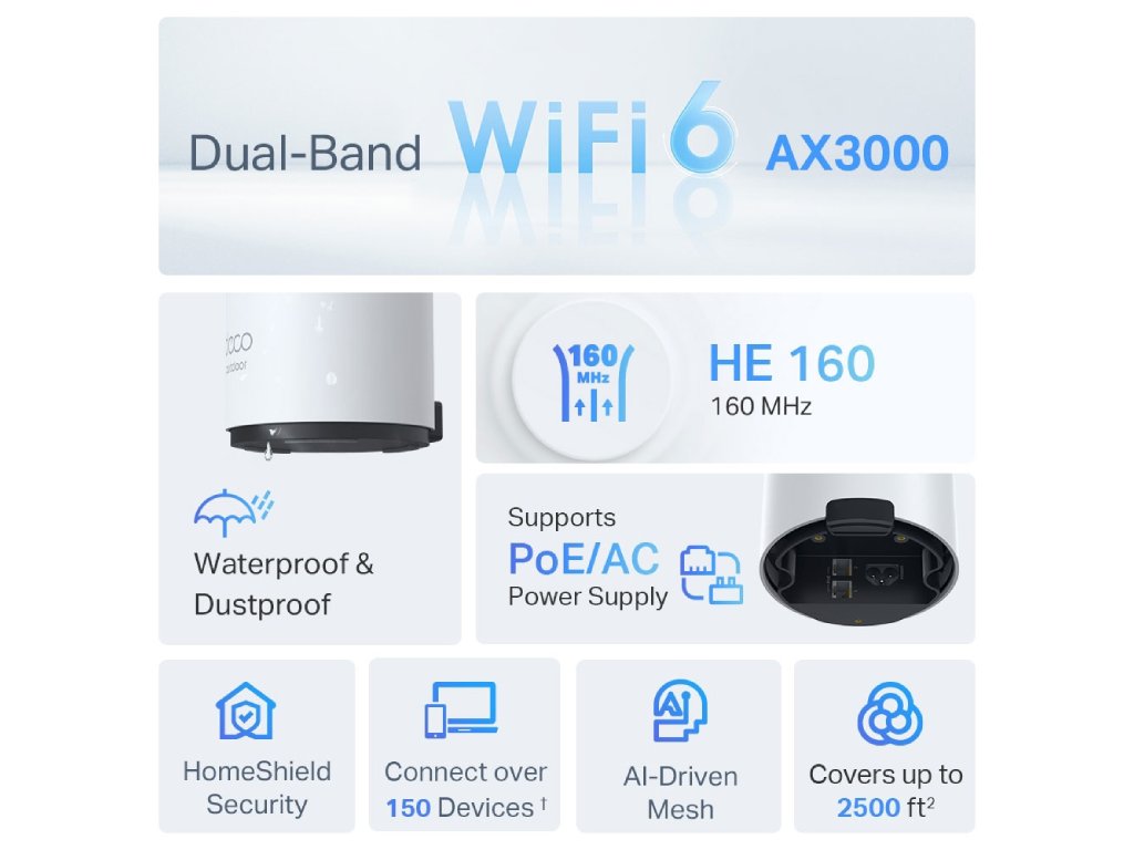 TP-LINK DECO X50-Outdoor(1-pack) AX3000 Outdoor Whole Home Mesh WiFi 6 Unit, Coverage: up to 230m2
