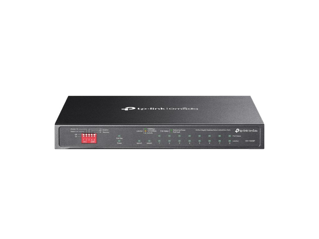 TP-LINK DS110GMP Omada 10-Port Gigabit Unmanaged Desktop Switch with 8-Port PoE+, 123W PoE budget