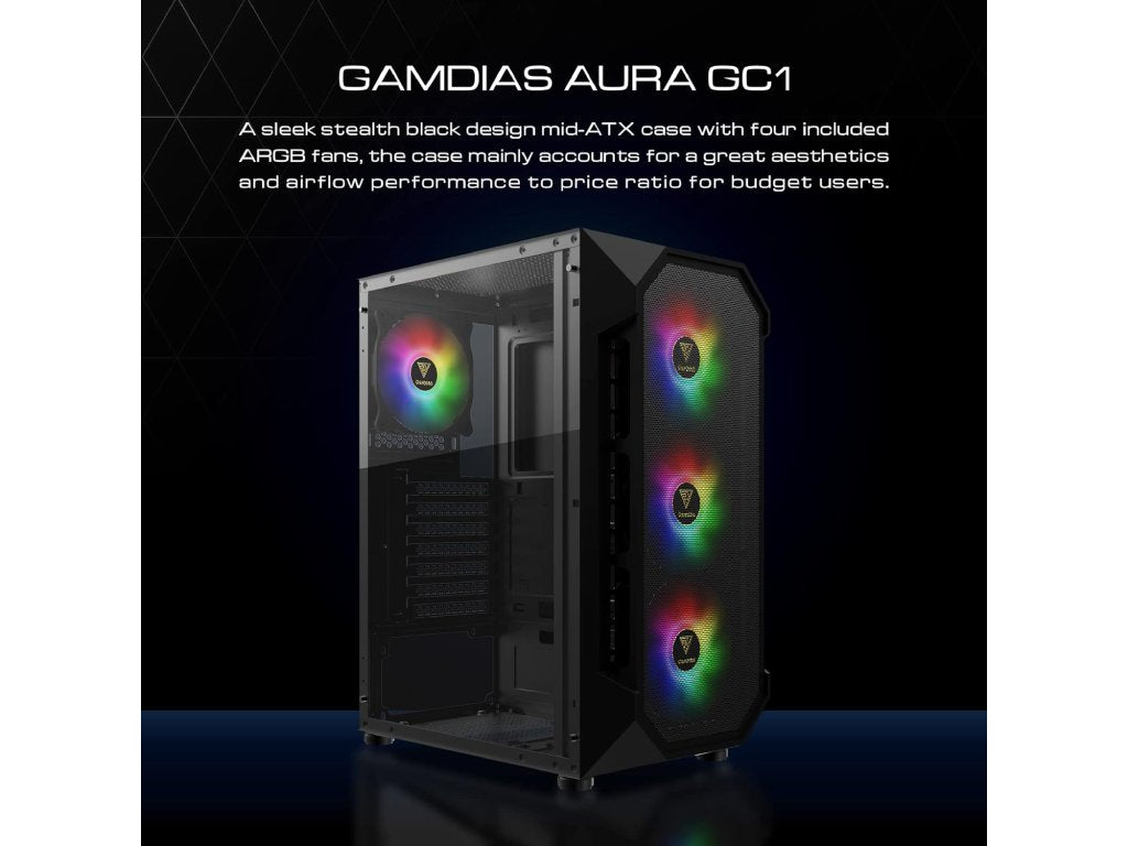 GAMDIAS AURA GC1 Mesh ARGB Mid-tower Case, 4 Built-in 120mm ARGB Fan, USB 3.0 x1, USB 2.0 x2