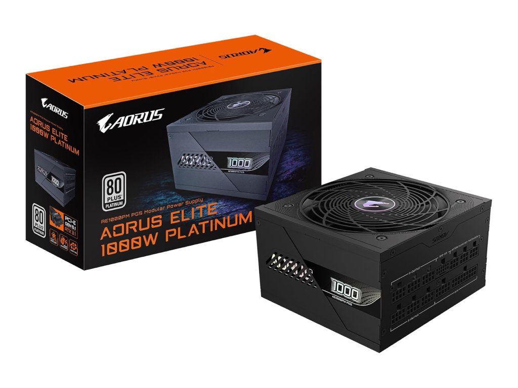 GIGABYTE AORUS ELITE P1000, 1000W, 80+ Platinum, Modular, 120mm FDB Fan, ATX 3.0, PCIe Gen 5.0