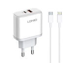 A2526C 45W QC4.0 Dual USB-A - USB-C punjač beli + Tip-C na  lightning kabl