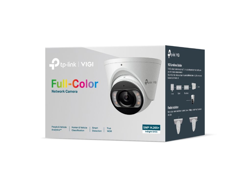 TP-LINK INSIGHT S455(4MM) VIGI 5MP Full-Color Turret Network Camera, 2880 X 1620, IP67, F1.6