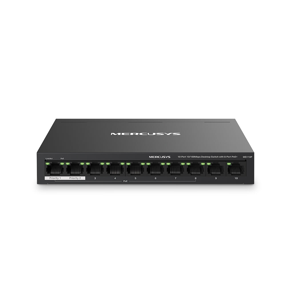 MS110P(UN) 0-Port 10 - 100Mbps Desktop Switch with 8-Port PoE+