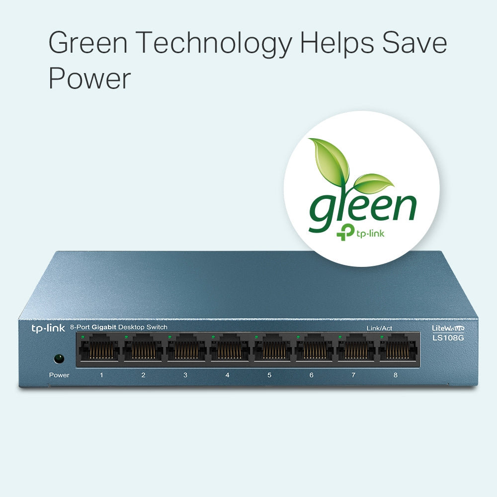 TP-LINK LS108G 8-Port Gigabit Desktop Network Switch, Metal Case