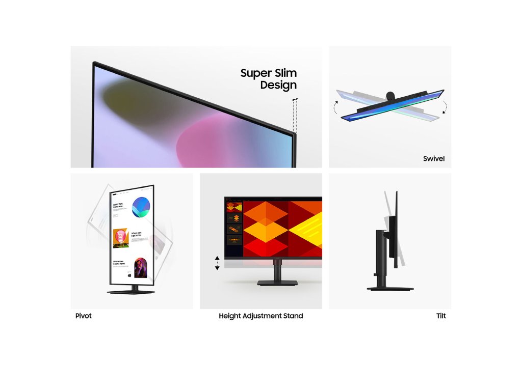 SAMSUNG Essential IPS Monitor S4, 23.8", FHD 1920 x 1080, 100Hz, 5 ms, DP - HDMI*2 - USB Hub, HAS, PIVOT