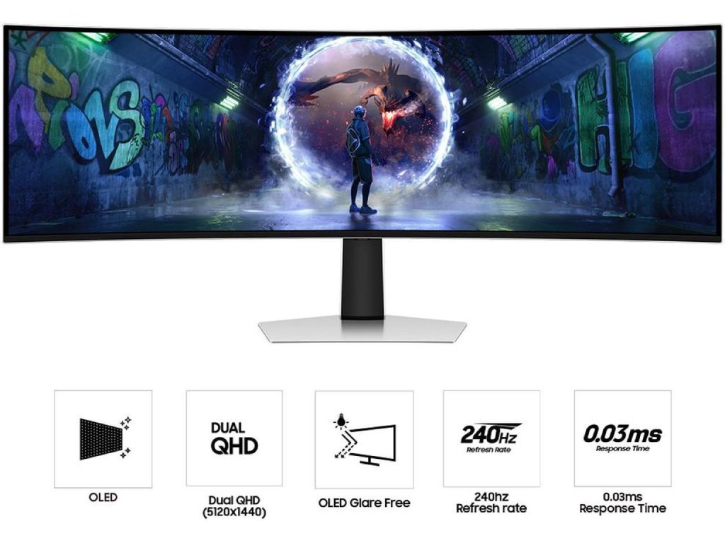 SAMSUNG 49" Odyssey OLED G9 G93SD, 5120 x 1440, 32:9, 0.03ms, 240Hz, DP,HDMI,Micro HDMI, USB Hub