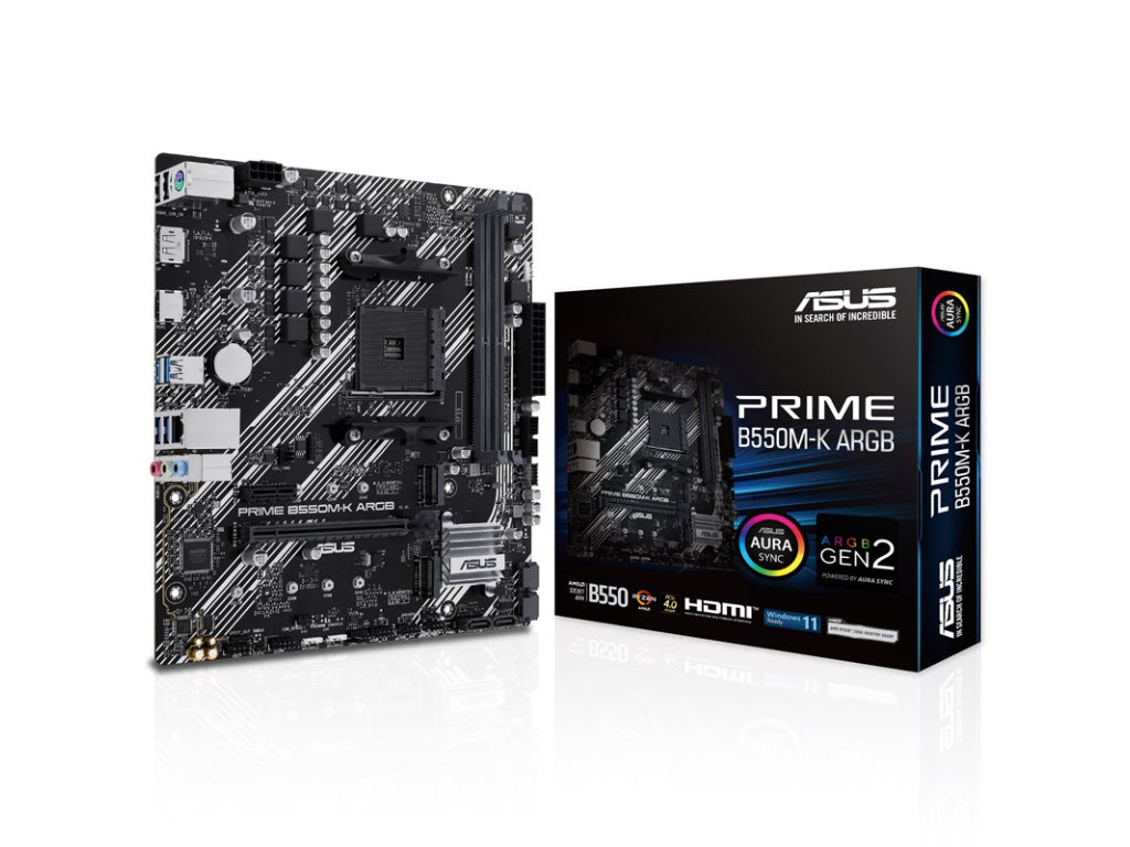 ASUS AMD MB PRIME B550M-K ARGB, 2*DDR4 5100(OC), DUAL M.2, PCIe 4.0, DP - HDMI, 4 x USB 3.2 Gen 1, AM4
