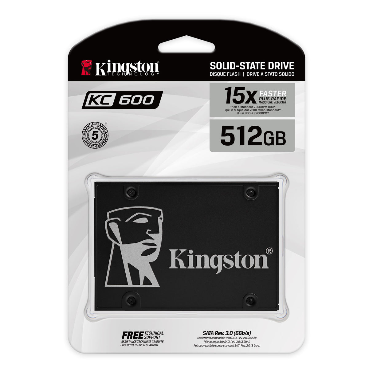 KINGSTON KC600 SSD 512GB, SATA III, 2.5", 3D TLC NAND, XTS-AES 256-bit encryption, R - W: 550 - 520MB - s