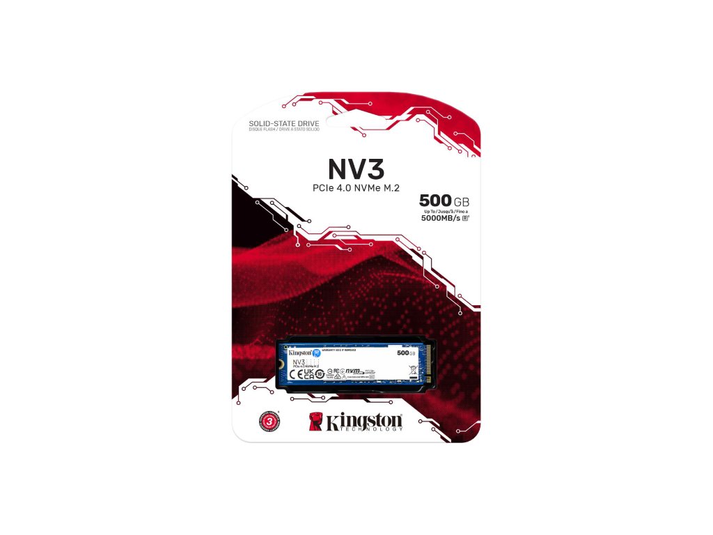KINGSTON 500GB NV3 PCIe 4.0 NVMe SSD, Up to 5000MB - s read, 3000MB - s write