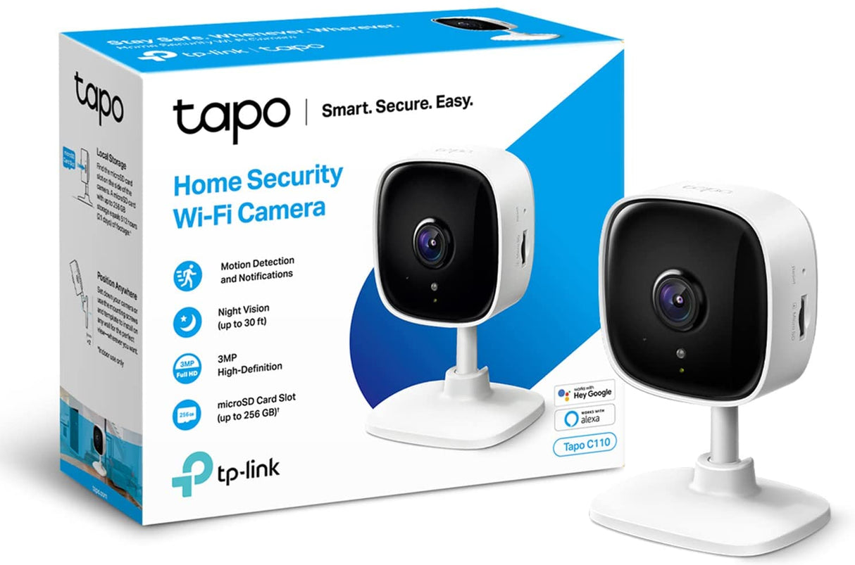 TP-LINK TAPO C110 Home Security Wi-Fi Camera, 3 MP, Ultra-High Definition Video, Up to 256 GB