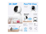 TP-LINK TAPO C210P2 Indoor 2K Pan - Tilt - Zoom Security Camera Set with Advanced Night Vision